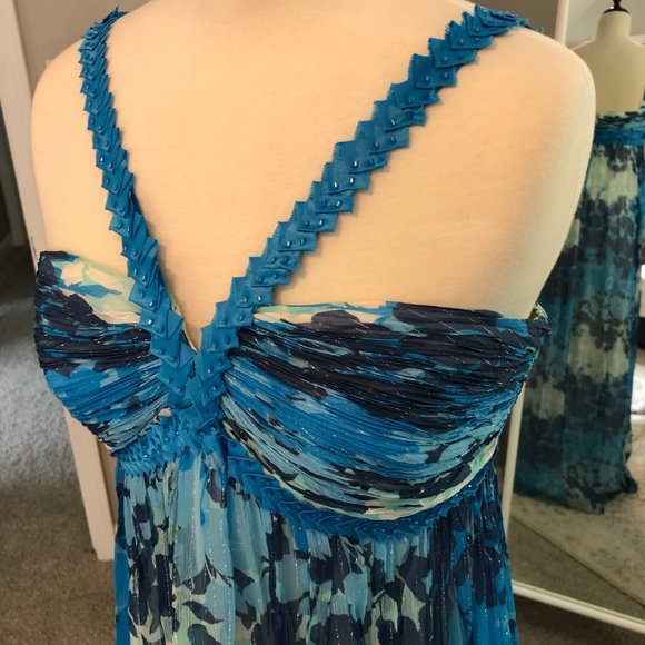 BCBGMaxAzria Blue Grecian Silk Chiffon Dress - Picture 2 of 7